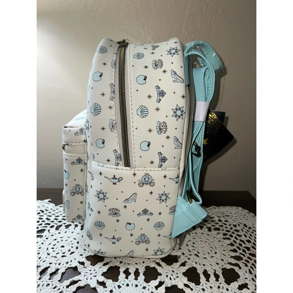 Loungefly Disney White and Light Blue Princess Icons Mini Backpack